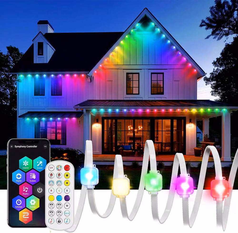 15M Led Strip Outdoor, RGBIC Led Wall Light Indoor Outdoor, IP67 impermeabile, Bluetooth Music Sync Lampada Indoor Lighting Party Garden Gaming Deco