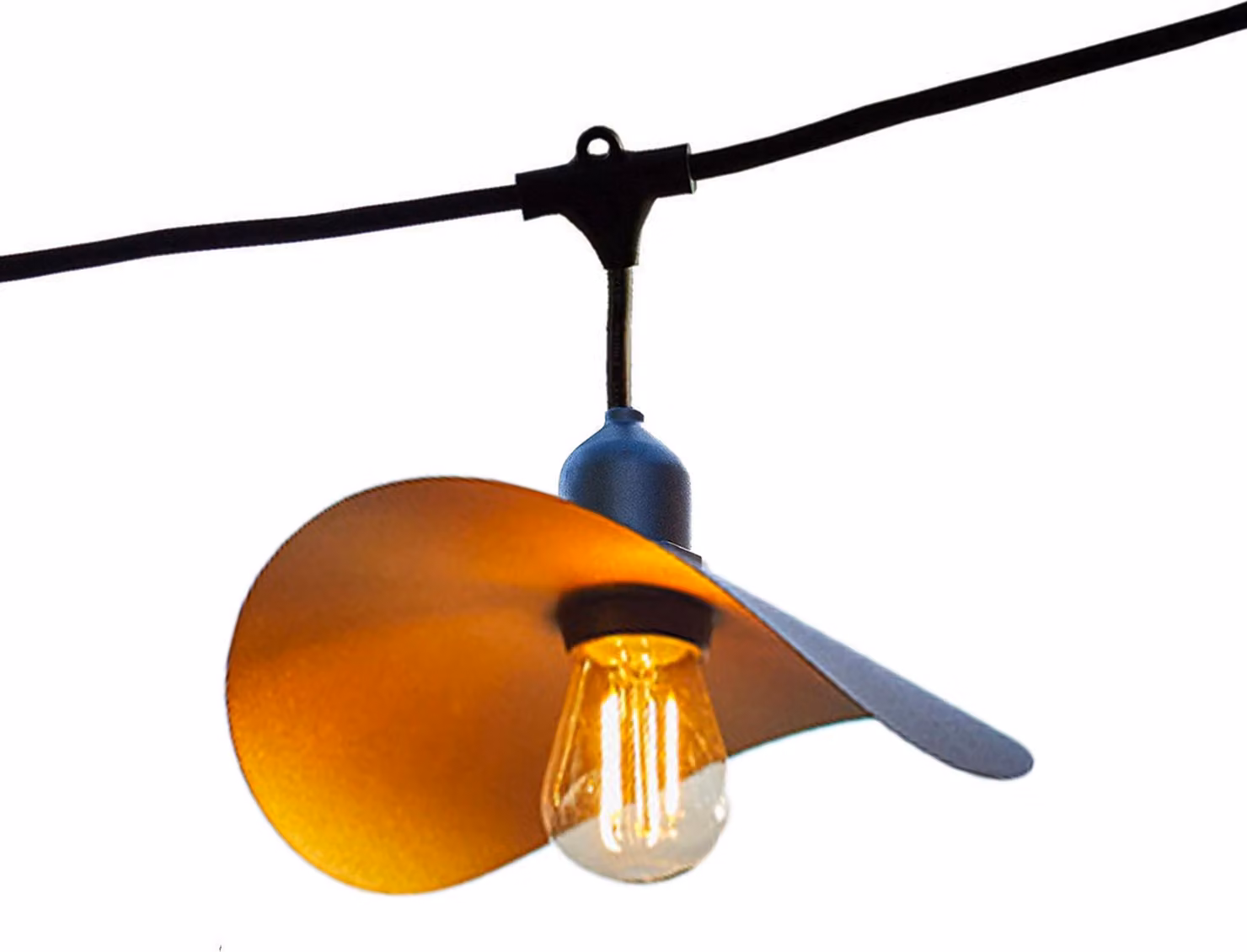 Stringa luminosa da esterno collegabile con paralume a gabbia in acciaio dorato 10 lampadine LED E27 HAT LIGHT 6m