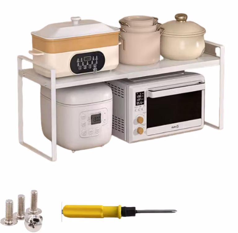Ripiano estendibile per cucina, dimensioni 35-65 x 27 x 25 cm - Scaffale per cucina - Organizer - Estensibile - Antiscivolo - Avvertenze di sicurezza - Piano di appoggio