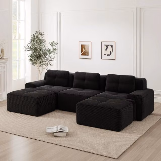 Divano modulare 293.0x177.0x69.0 cm senza montaggio in velluto a coste nero