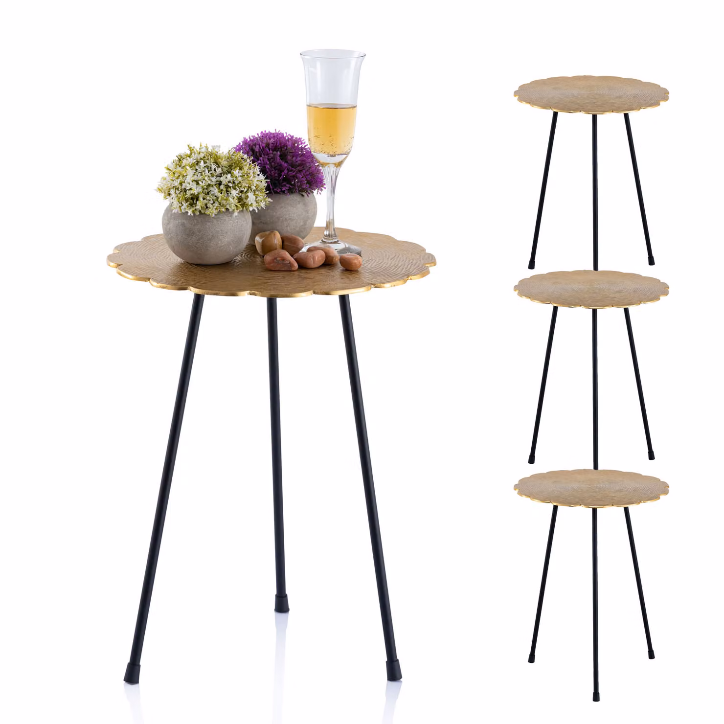 Set di tavolini 4 pezzi tavolo decorativo in metallo ø 35 cm rotondo alluminio oro