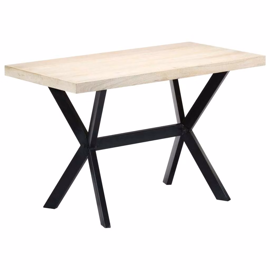 The Living Store Tavolo da pranzo bianco 120x60x75 cm in legno massiccio di mango