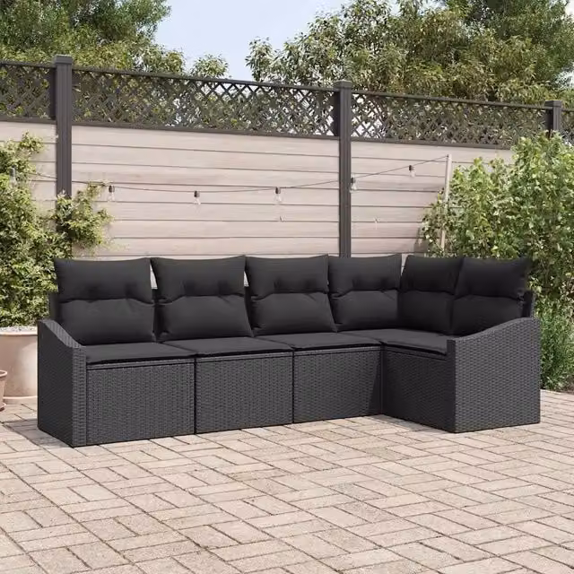 Set Divano da Giardino 5 pz Nero polyrattan 3355392