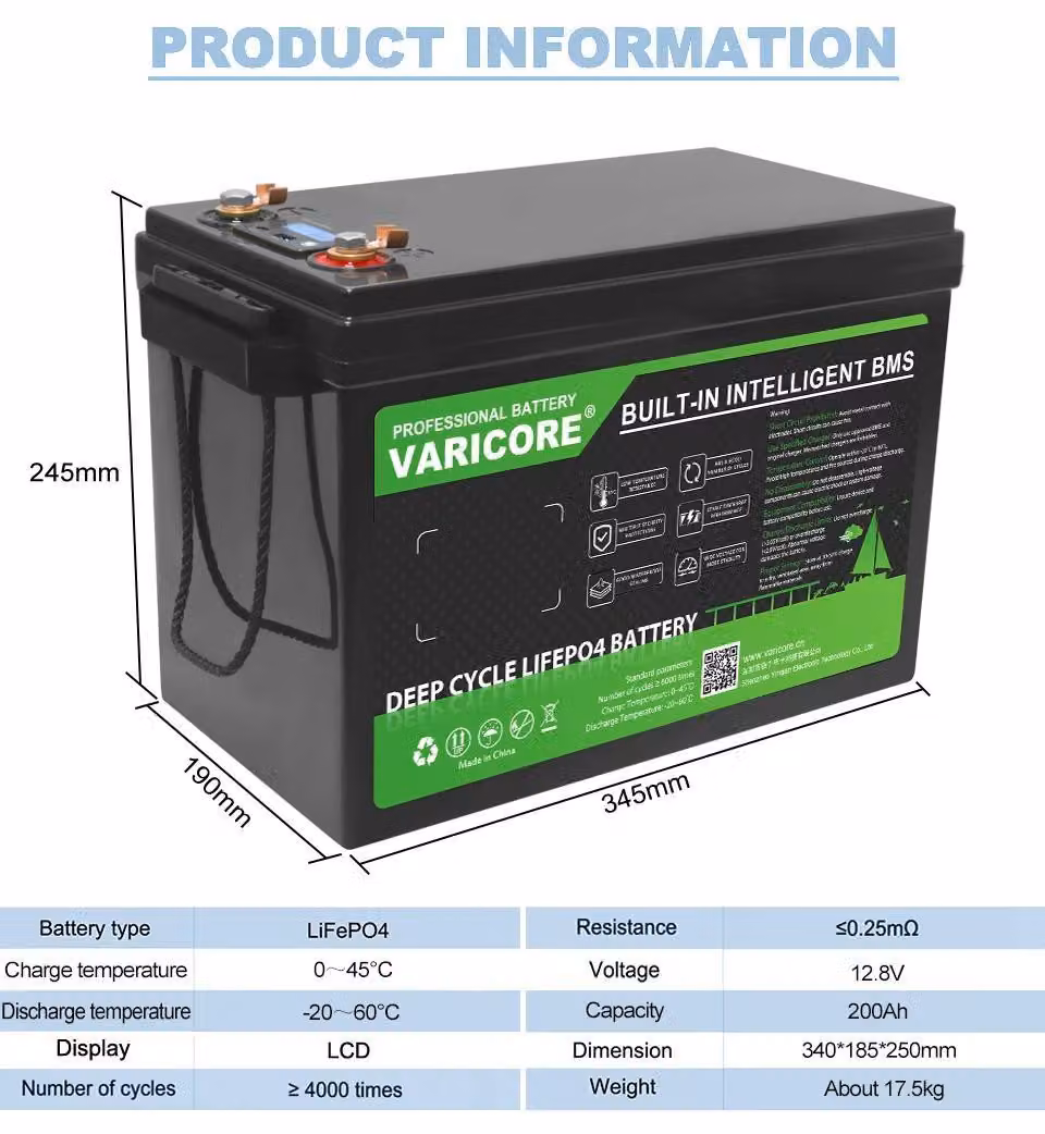 Batteria LiFePO4 da 24 V - Batteria al litio a ciclo profondo - BMS da 100 A - Display LCD - Per camper, barche, impianti solari e sistemi off-grid