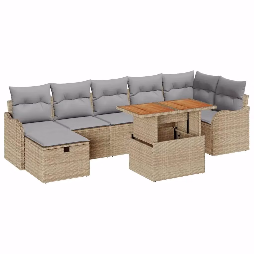 vidaXL Set Divano da Giardino a L con 8 Pezzi Beige in Polyrattan e Acciaio con Cuscini e Tavolino – 2