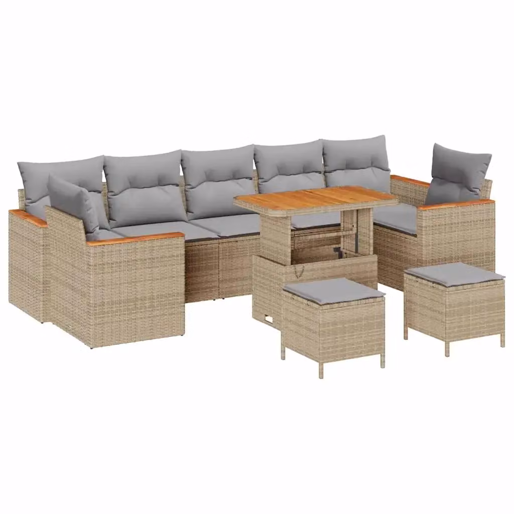 Set Divano da Giardino a L vidaXL con Tavolino e Ottoman, 7 Posti, Beige – 2