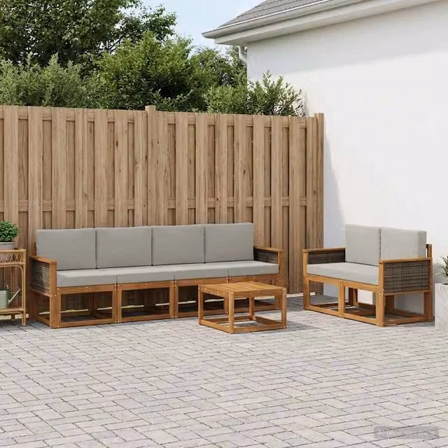 Set di divani da esterno 6 pz Naturale e Grigio Chiaro 3385007