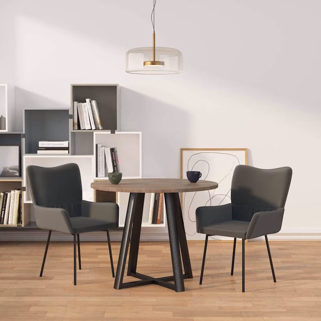 Set di 2 sedie da pranzo vidaXL in velluto grigio scuro con braccioli e struttura in metallo per cucina e sala da pranzo