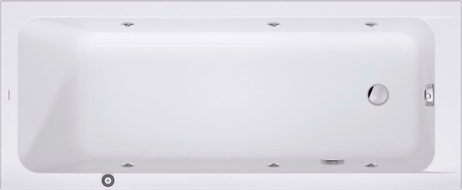 Duravit D-Code baignoire balnéo, 1700x700mm, 1 pente de dossier, Jet Project, rectangulaire, écoulement au pied, blanc brillant, 760670000JP1000, 760670000JP1000