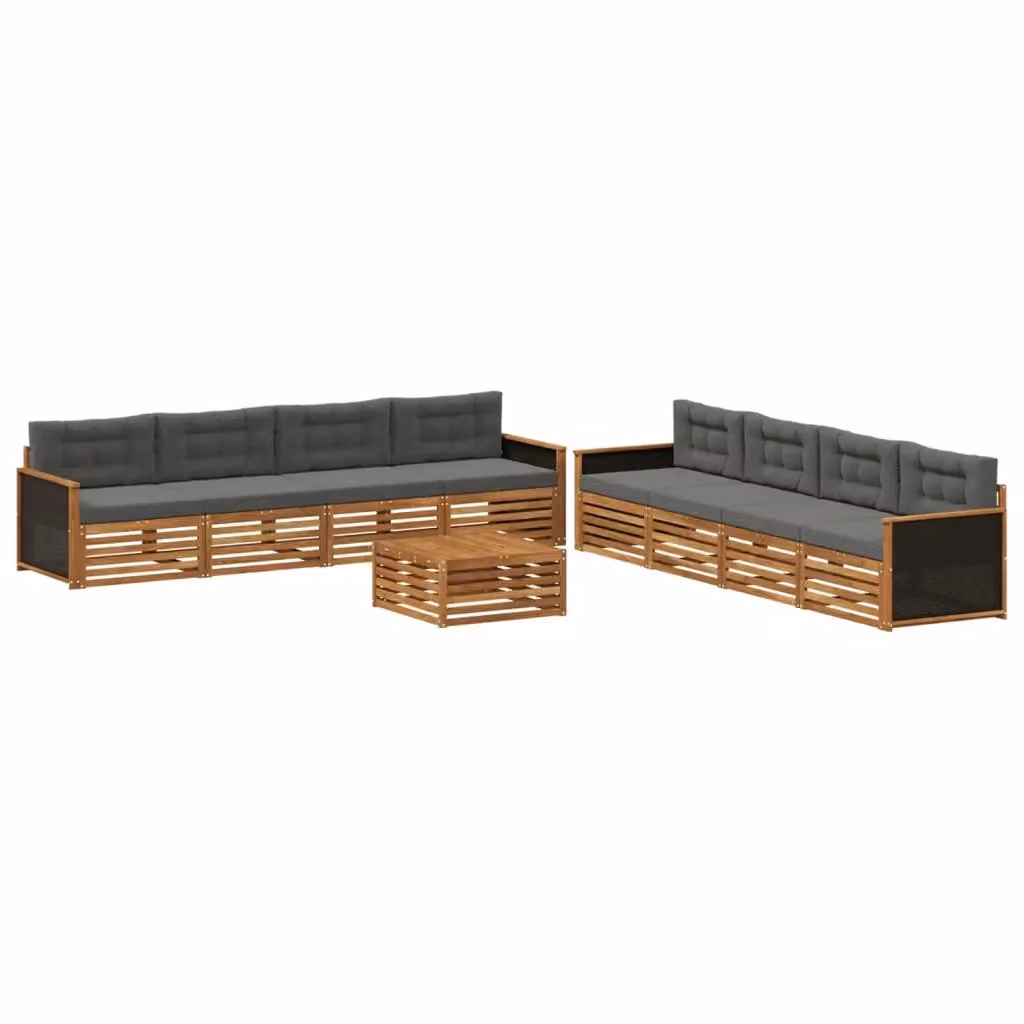 Set di mobili da giardino vidaXL composto da 9 pezzi con divani, tavolino da caffè e cuscini in poliestere antracite e beige con struttura in legno di acacia – 2