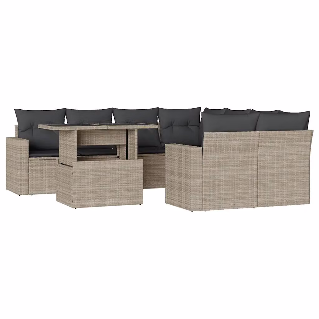 Set Divano da Giardino vidaXL 9pz a Forma di L con Cuscini Antracite e Tavolino in Vetro – 2