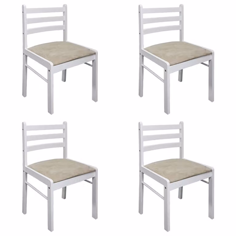 Sedie da Pranzo 4 pz Bianche Legno Massello di Hevea e Velluto