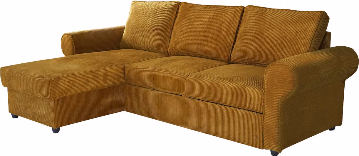MIRJAN24 Divano angolare Monaco Cord, divano angolare con funzione letto e contenitore, divano imbottito indipendente a 4 posti (colore: Poso 01)
