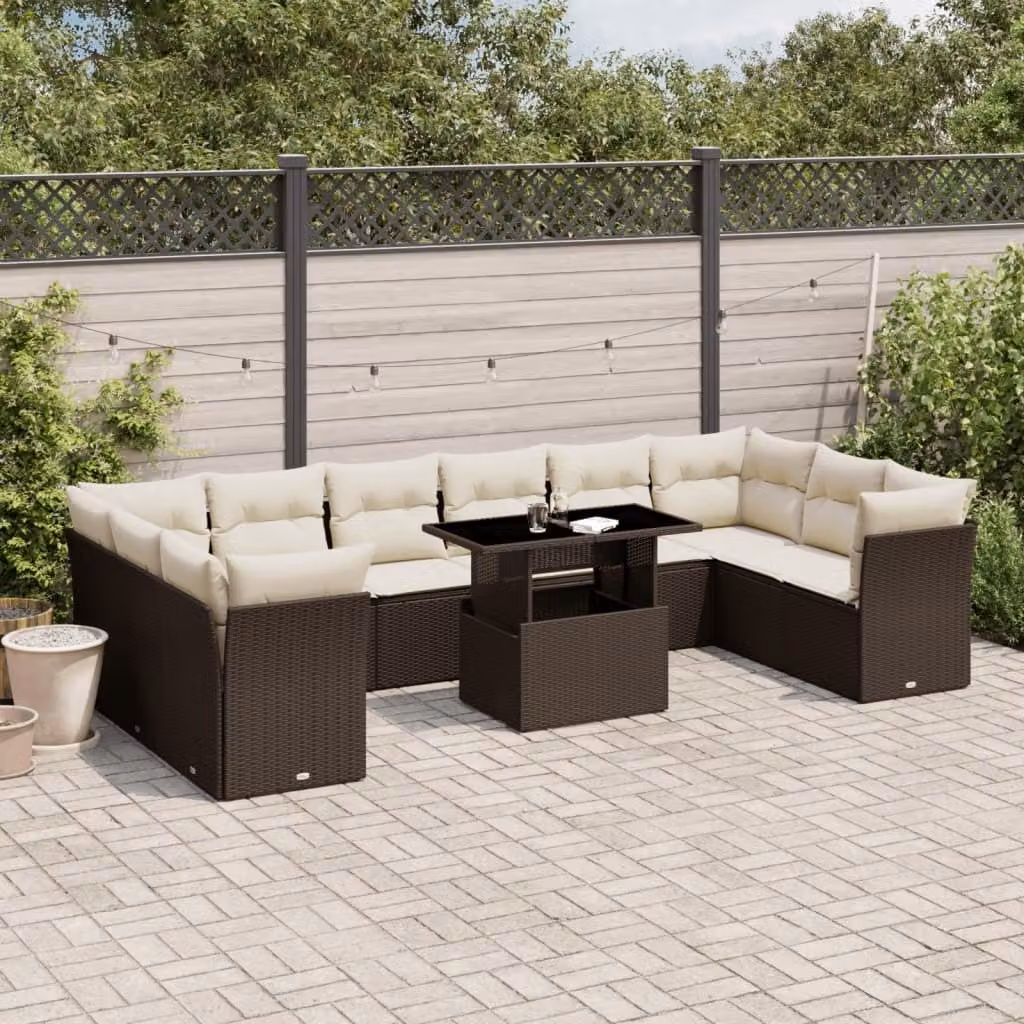 Maison Exclusive - Set Divani da Giardino 11 pz con Cuscini Polyrattan Marrone