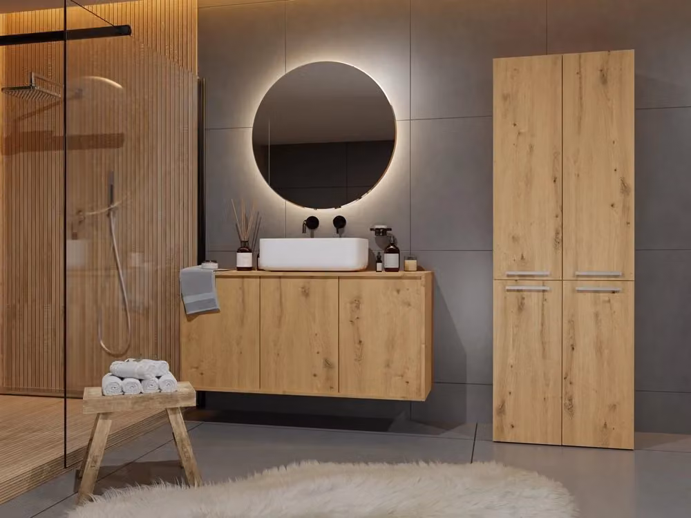 Colonna bagno NEL 2k/DD artisan marrone con ante a battente e illuminazione LED, H: 174 cm, L: 60 cm, P: 30 cm – 2