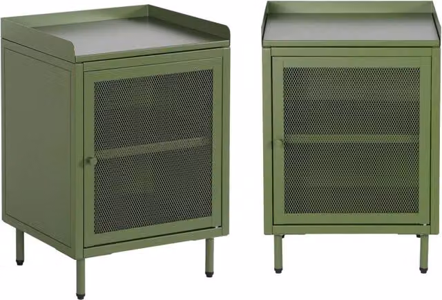 Comodini industriali in metallo, 1 anta, set 2 40x58,5 cm, verde
