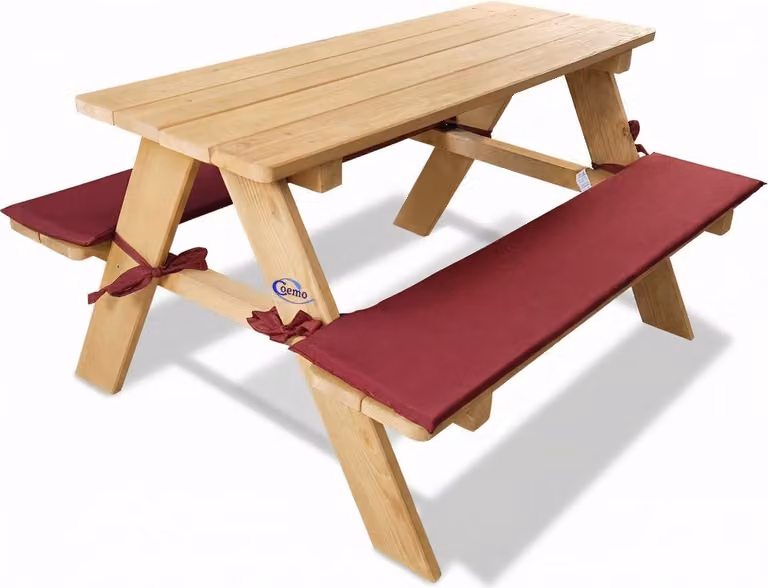 Coemo Set di sedute per bambini Tavolo da picnic naturale con imbottitura Tavolo da gioco Tavolo da giardino in legno