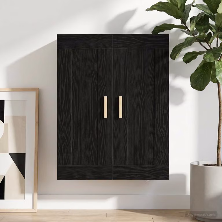 Armadietto a muro moderno vidaXL in legno nero opaco L: 69,5 cm, P: 34 cm, H: 90 cm
