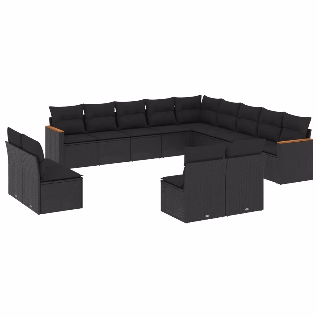 Set di divani da giardino a forma di U VIDAXL in polyrattan nero con 13 pezzi e cuscini inclusi – 2