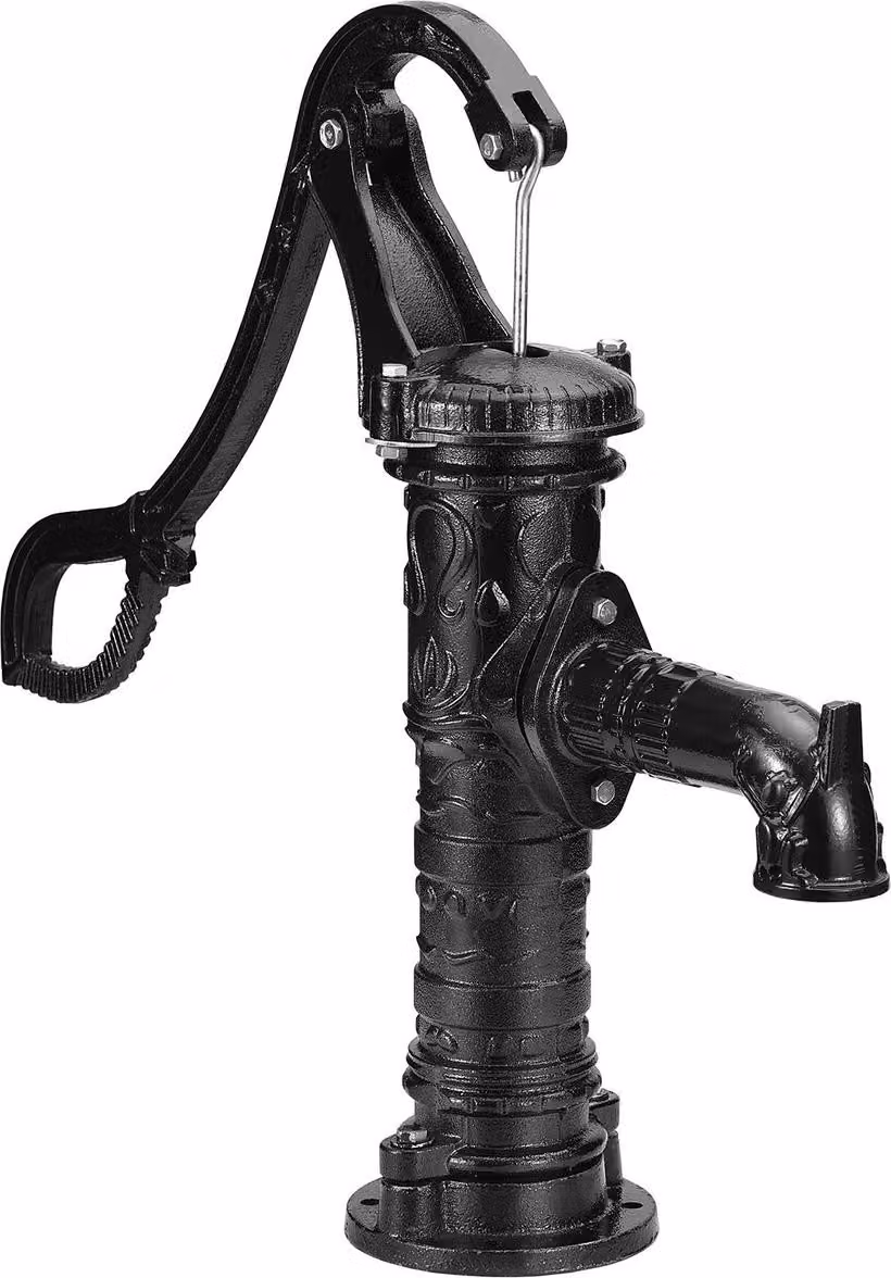 Pompa ad acqua manuale antica 14,6 x 5,9 x 25,6 pollici Pompa a brocca con manico Pompa per pozzo in ghisa con fori preimpostati da 0,5" per una facile installazione Pompa manuale a brocca vecchio stile per laghetti da giardino Giardino Nero