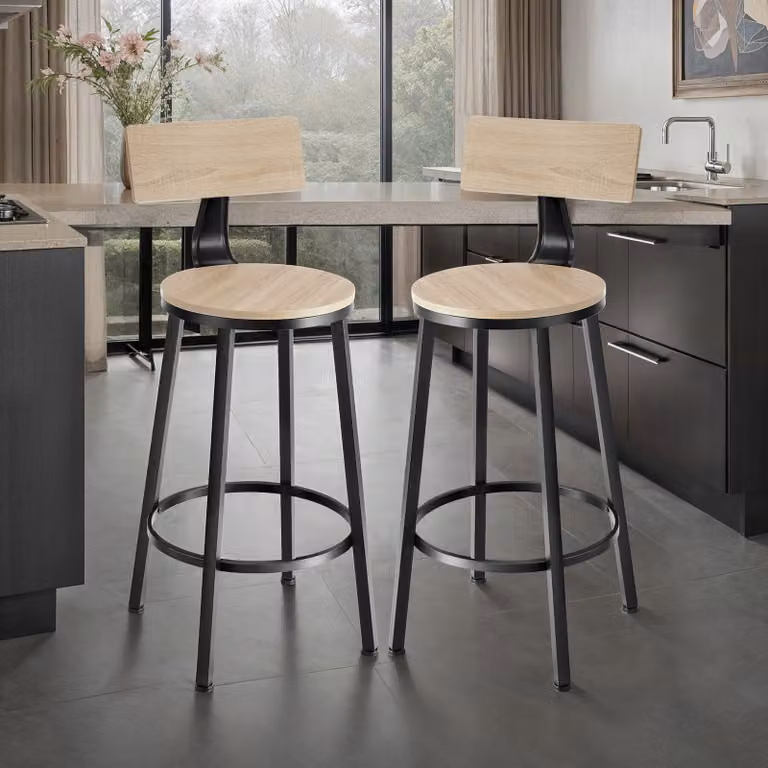 Sgabelli da bar Poole TecTake in stile industriale con legno rovere Sonoma e finitura marrone opaca