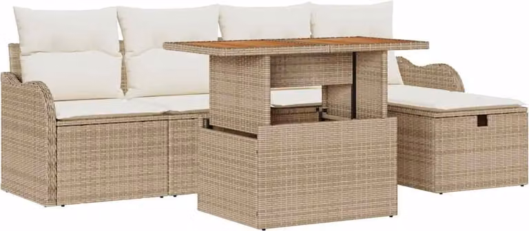 Set Divano da Giardino 6 pcs Beige polyrattan