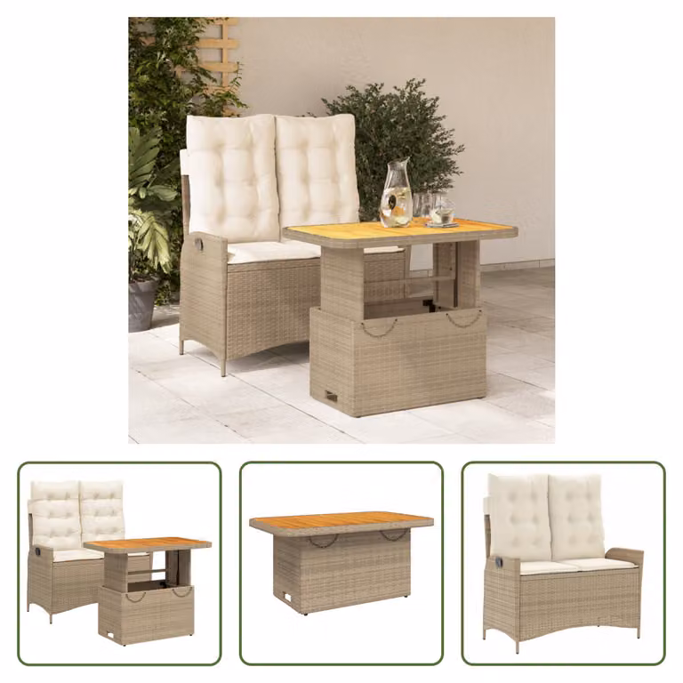 The Living Store Set da pranzo da giardino a 2 pezzi con cuscini Beige poly rattan