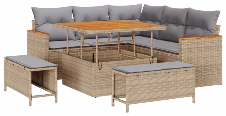 Set Divano da Giardino 8 pcs Beige polyrattan