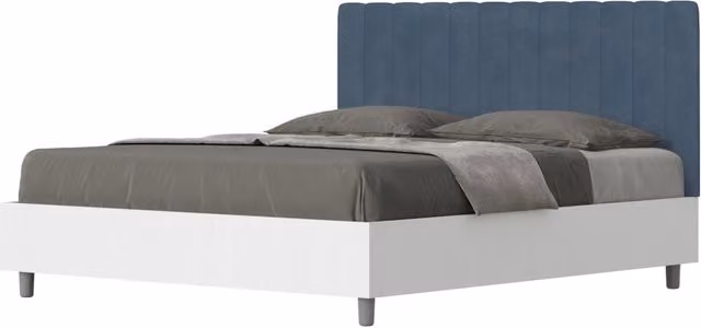 BS COM Letto matrimoniale contenitore 160x200 bianco frassino testata microfibra blu