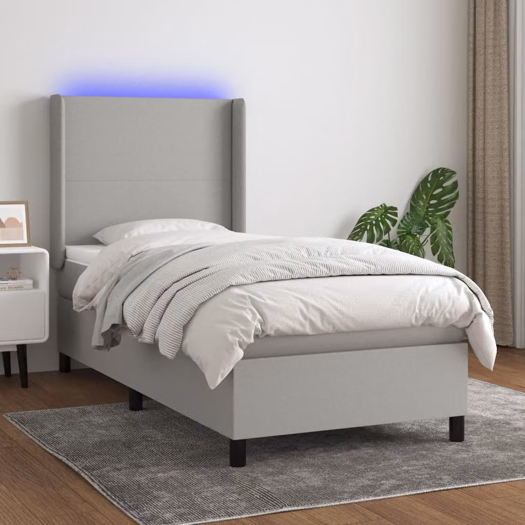 Letto a Molle vidaXL con Illuminazione LED e Porte USB in Tessuto Grigio o Bianco, L/P/H: 200 x 100 x 128 cm – 1