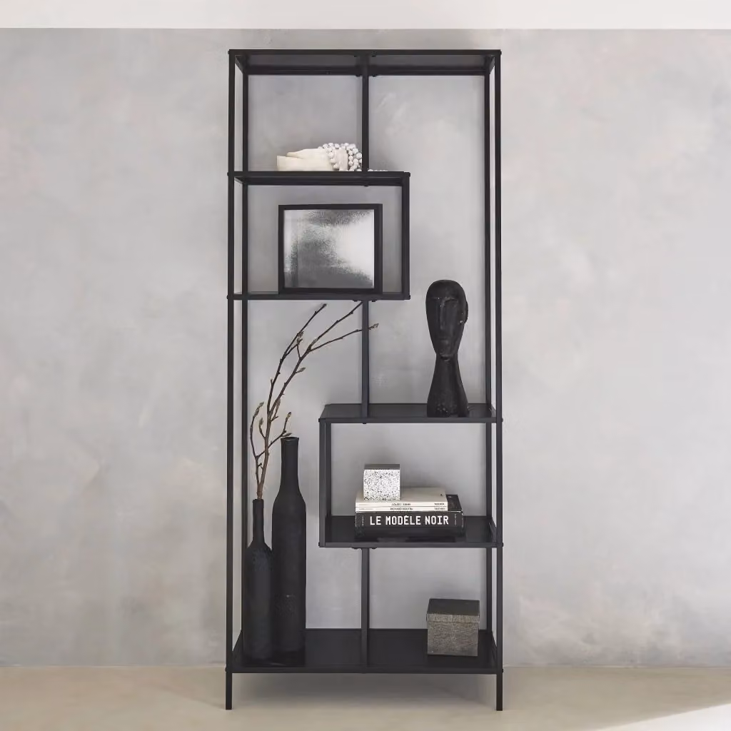 Libreria industriale Sweeek in metallo nero opaco a 6 livelli, L: 77 cm, P: 33 cm, H: 185 cm – 2