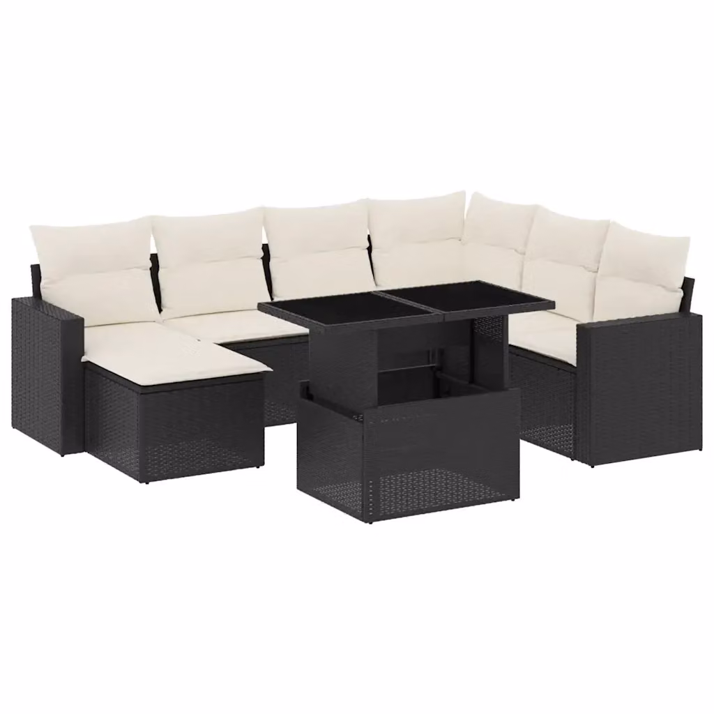 vidaXL Set Divani da Giardino a L in Polyrattan Nero con 8 Cuscini e Tavolino da Esterno – 2