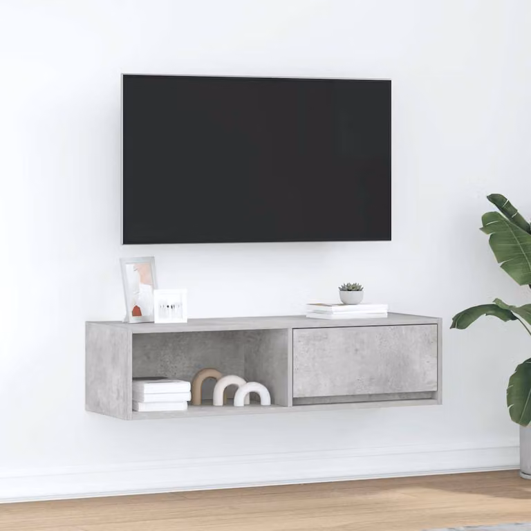 Mobile TV moderna vidaXL in legno e MDF, Grigio Cemento, L 100 x P 31 x H 25,5 cm