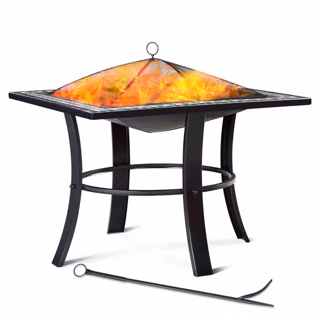 Braciere da giardino Gardebruk® Runedak nero con motivo mosaico multicolore in acciaio e pietra, Ø 76 cm