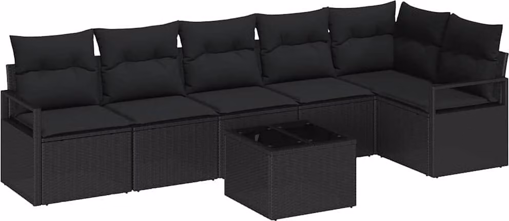 Set di divani con cuscino 7 pcs Nero polyrattan