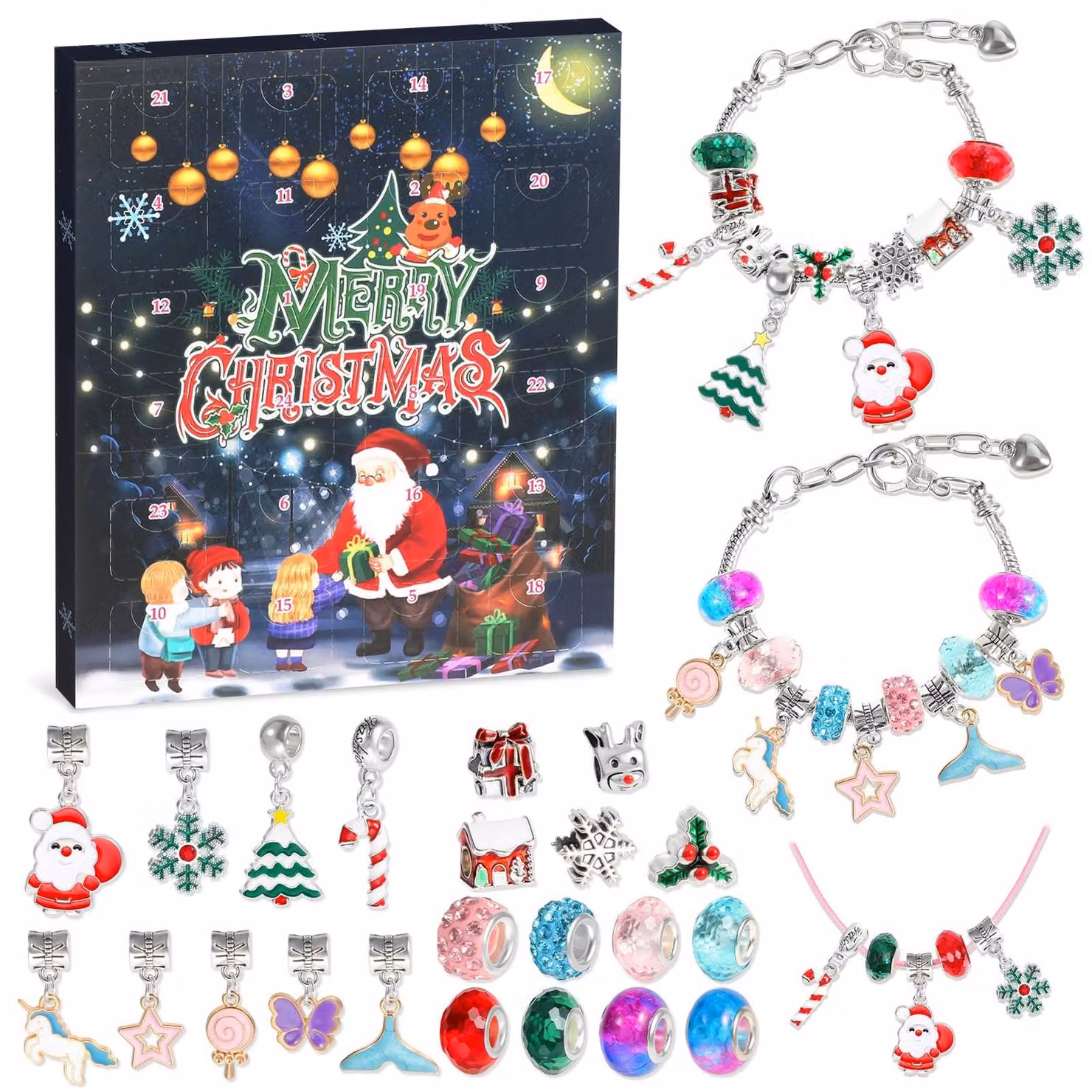 Calendario dell'Avvento 2025 - Calendario dell'Avvento per bambini - Gioielli/Bracciali - Creatività - Regalo di Natale per ragazze - 24 sorprese - Calendario dei gioielli