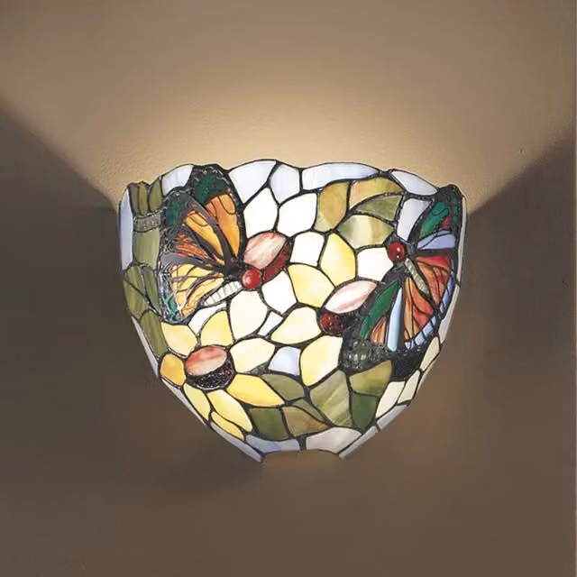 Applique Tiffany Perenz in Vetro Multicolor con Fantasia Art Nouveau, 1 Luce E27, da Parete