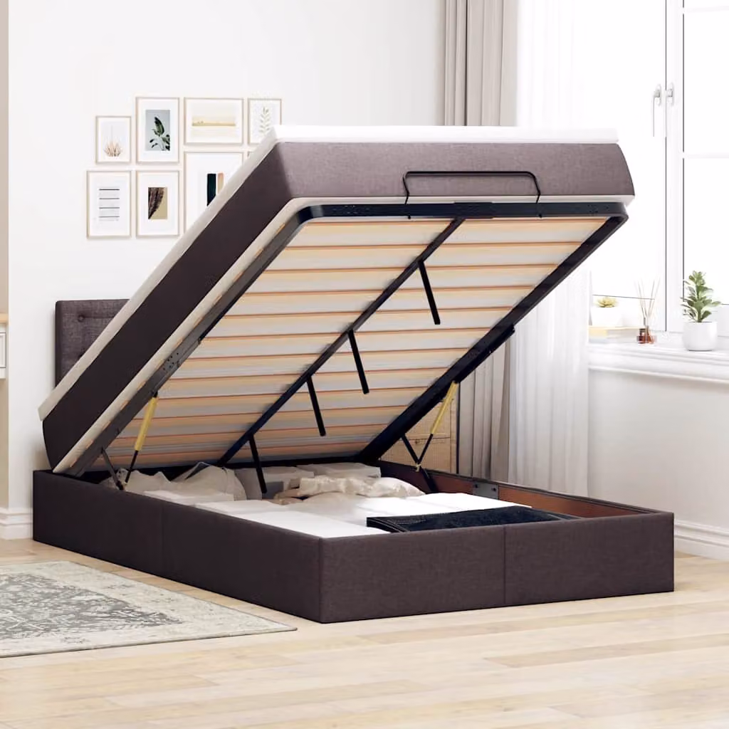 vidaXL Pouf Letto con Materasso Marrone Scuro 120x200 cm in Tessuto