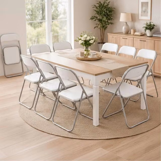 Set di 10 sedie moderne DMORA in ecopelle e tessuto, colore bianco e grigio, impilabili per cucina e sala da pranzo – 1