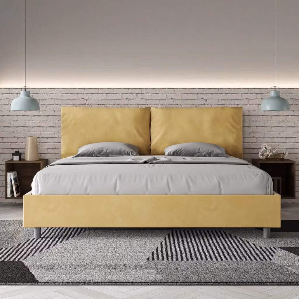 Letto Matrimoniale King Size Antea Large Giordanoshop Imbottito in Microfibra Colore Ocra L/P/H: 222 x 215 x 110 cm – 2