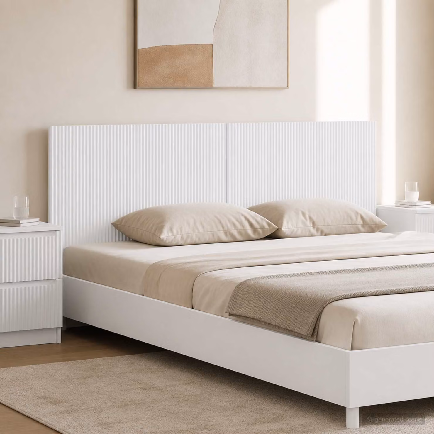 Testiera da muro vidaXL ARNHEM moderna in legno ingegnerizzato bianco lucido con ripiano integrato L: 180 cm, H: 50 cm, P: 15,1 cm