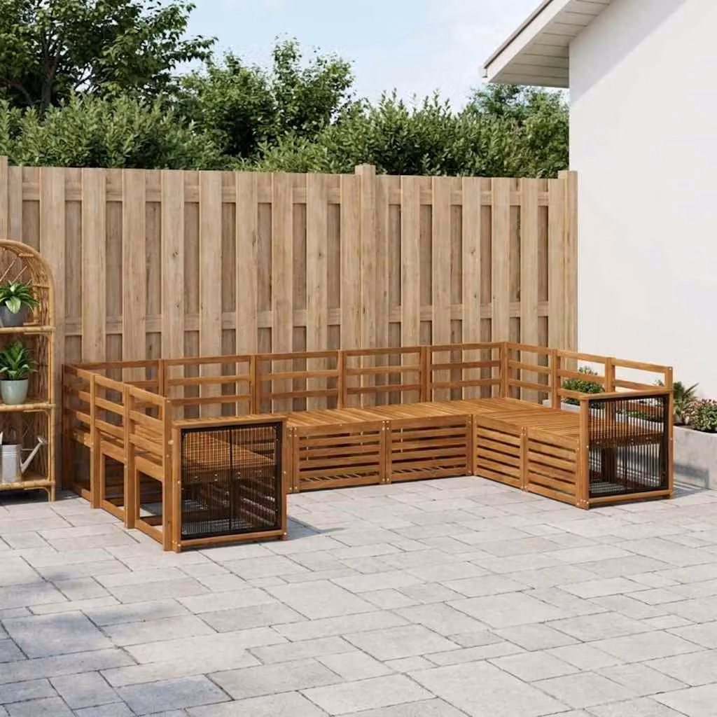 Set di divani da esterno vidaXL 7 pz in legno di acacia massello marrone con cuscini inclusi a forma di L per giardino e terrazza