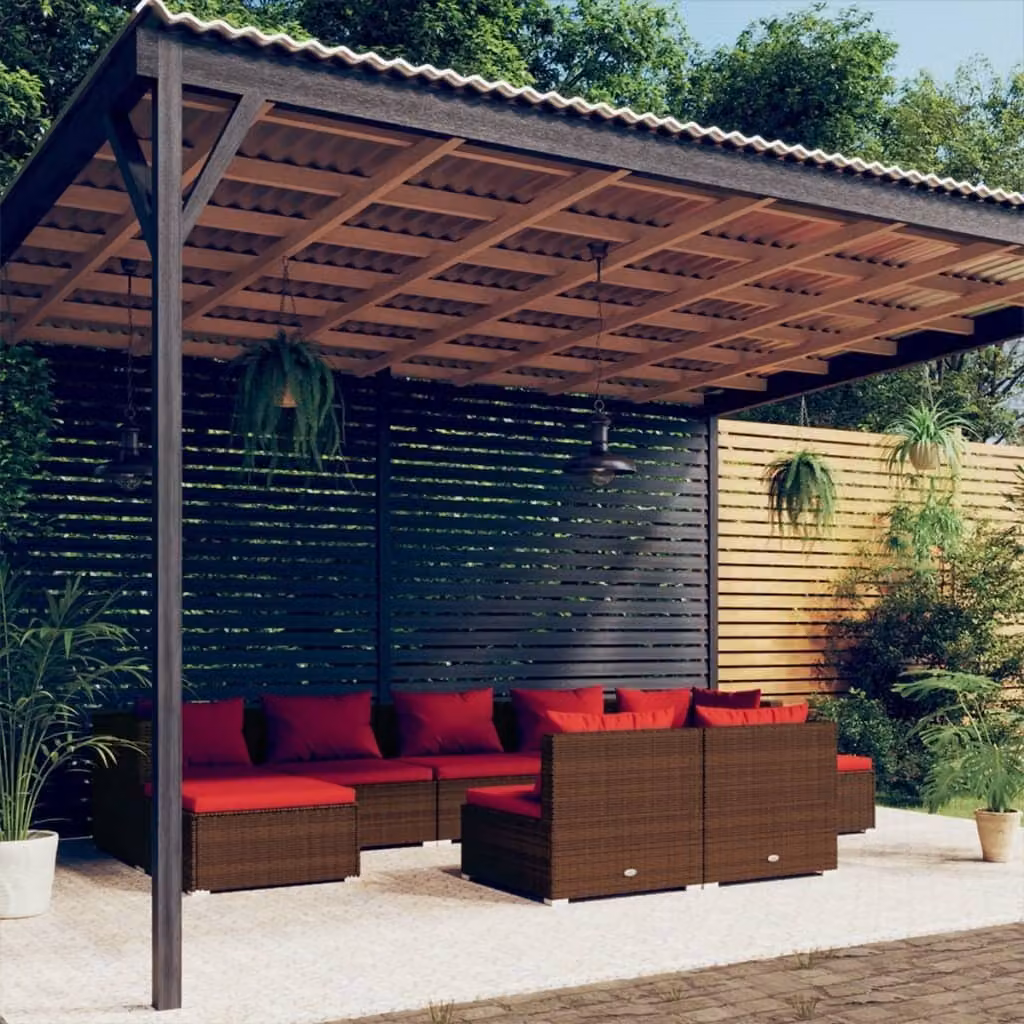 Maison Exclusive - Set da giardino da 9 pezzi con cuscini, in rattan sintetico marrone
