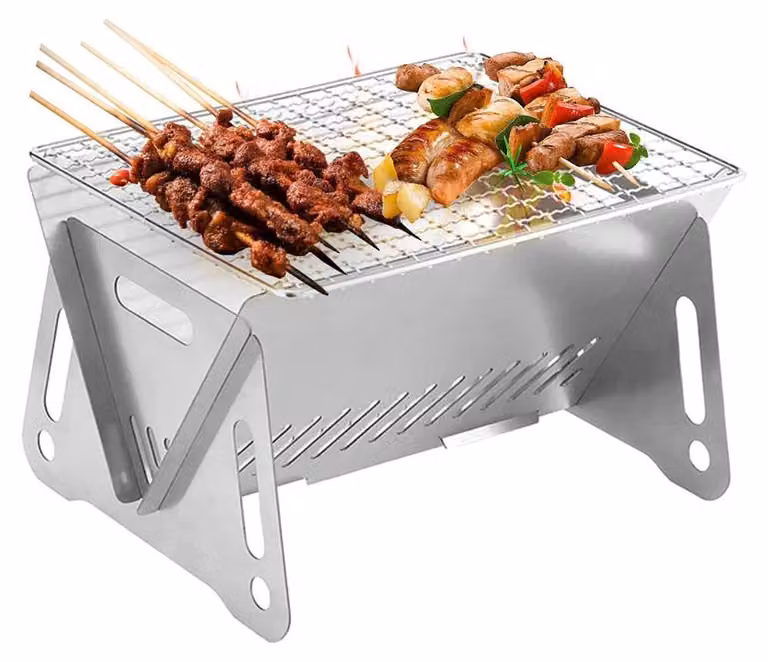 Griglia pieghevole portatile in acciaio inossidabile, ideale per campeggio e picnic