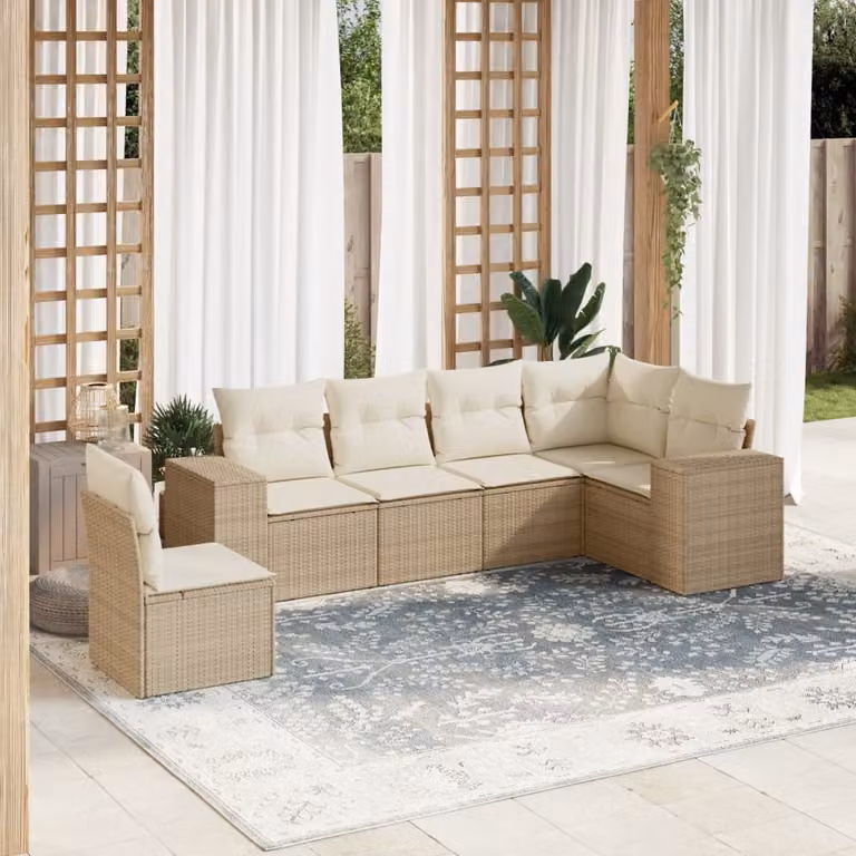 Set Divano da Giardino L-Shape vidaXL a 6 posti con Cuscini Beige e Struttura in Metallo