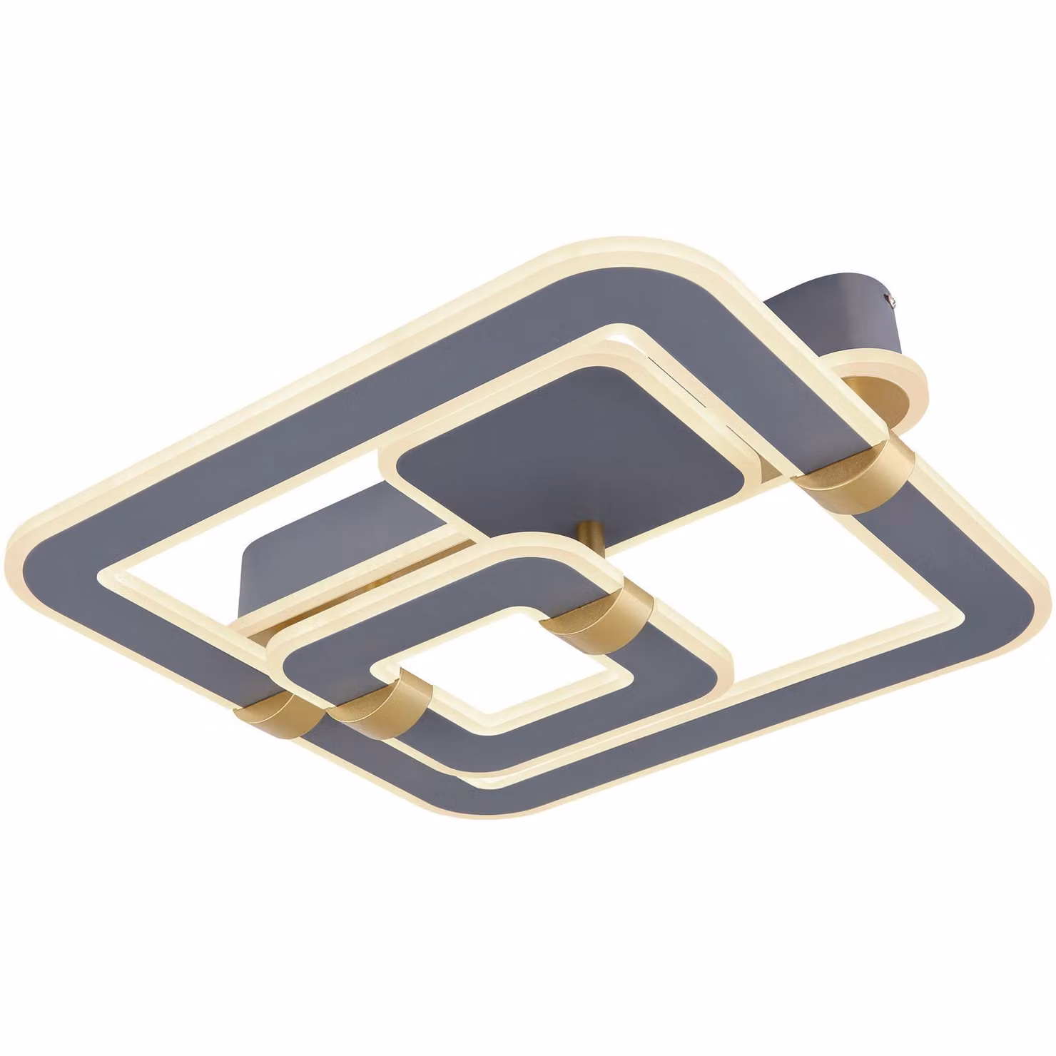 Globo Lighting plafoniera metallo grigio, metallo color oro, opale acrilico, dimmerabile, diversi livelli tramite interruttore a parete, colori fissabili, funzione memoria, luce notturna, telecomando, batteria inclusa 2x AAA, LxLxH: 500x470x155mm, incl. L