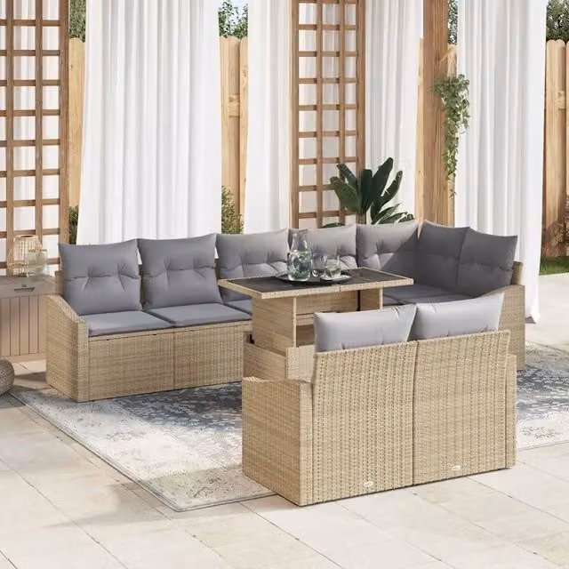 Set Divano da Giardino a L vidaXL in Polyrattan con Tavolino e Cuscini Beige e Grigio