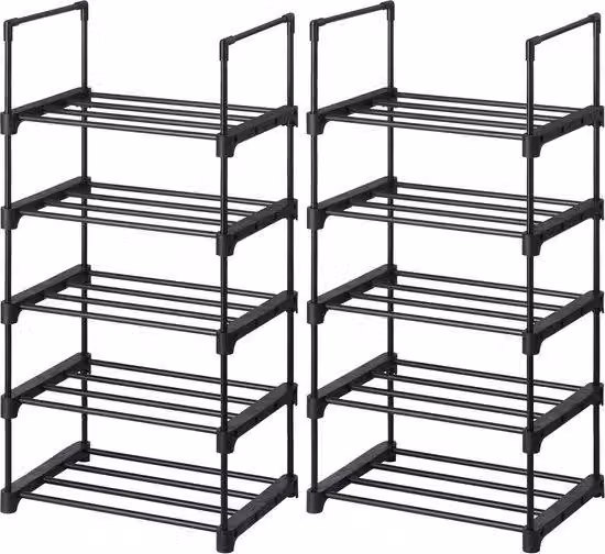 Schoenrek a 5 ripiani, effetto metallizzato, stabile, salvaspazio, multifunzionale, nero