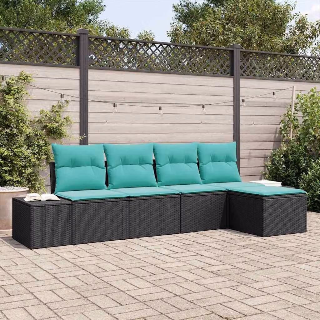 Maison Exclusive - Set da giardino composto da 5 pezzi, divano, in rattan sintetico nero e turchese