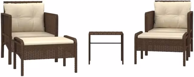 Set di divani da giardino 5 pezzi con cuscini in polyrattan e metallo colore marrone e bianco per esterno e terrazzo – 1